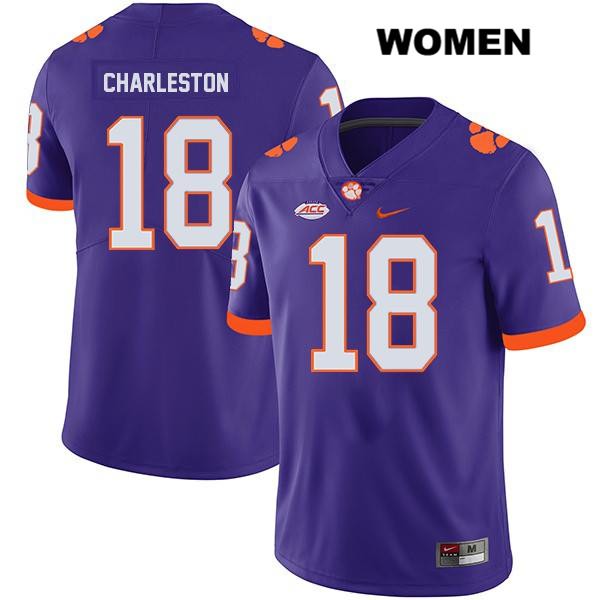 Women's Clemson Tigers #18 Joseph Charleston Stitched Purple Legend Authentic Nike NCAA College Football Jersey BOA3546VC